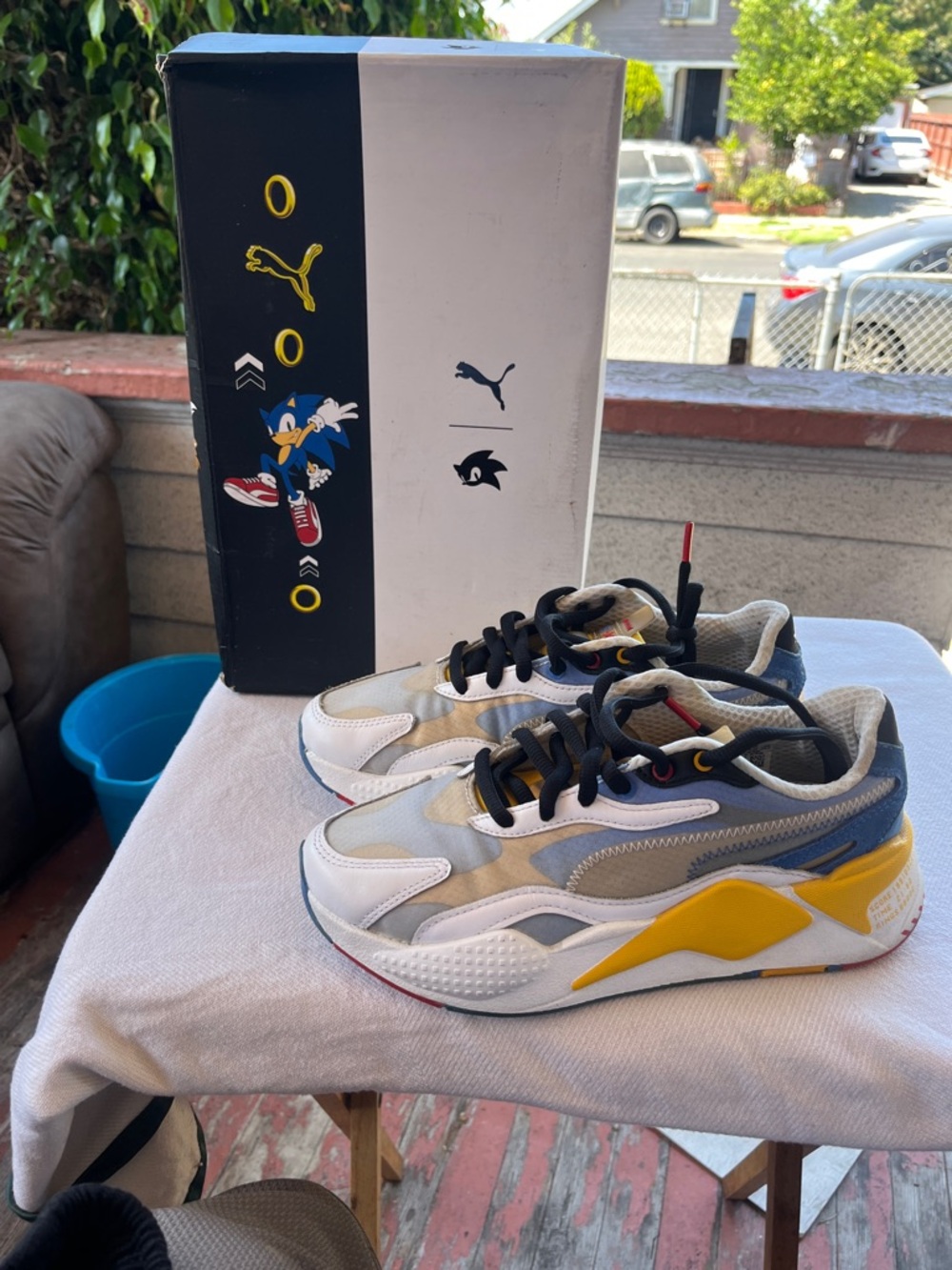 Puma Sonic Collaboration Sneakers in White, Gray & Yellow